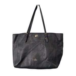 Coach Pebbled Leather Turnlock Shoulder Tote Bag Black Double Handle Office Chic